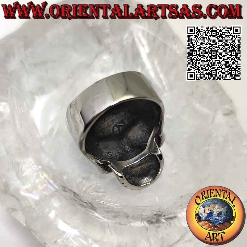 Bague en acier chirurgical (316L), tête de mort "calanca" mexicaine lisse à décor floral gravé sur une face