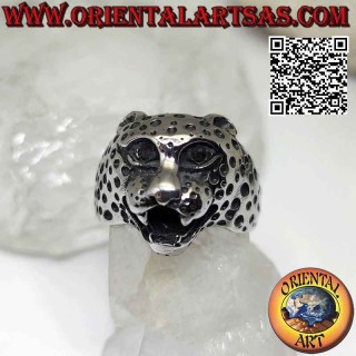 Anello in acciaio chirurgico (316L), a forma di testa di leopardo