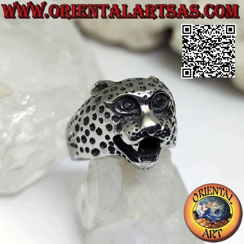Surgical steel ring (316L), in the shape of a leopard's head
