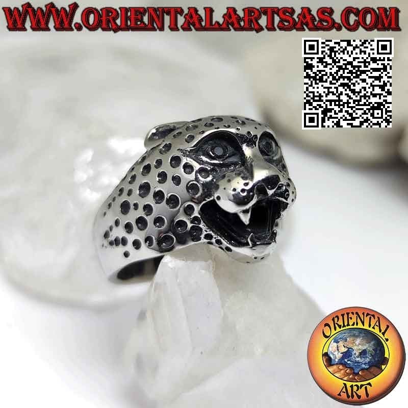 Bague en acier chirurgical (316L), en forme de tête de léopard