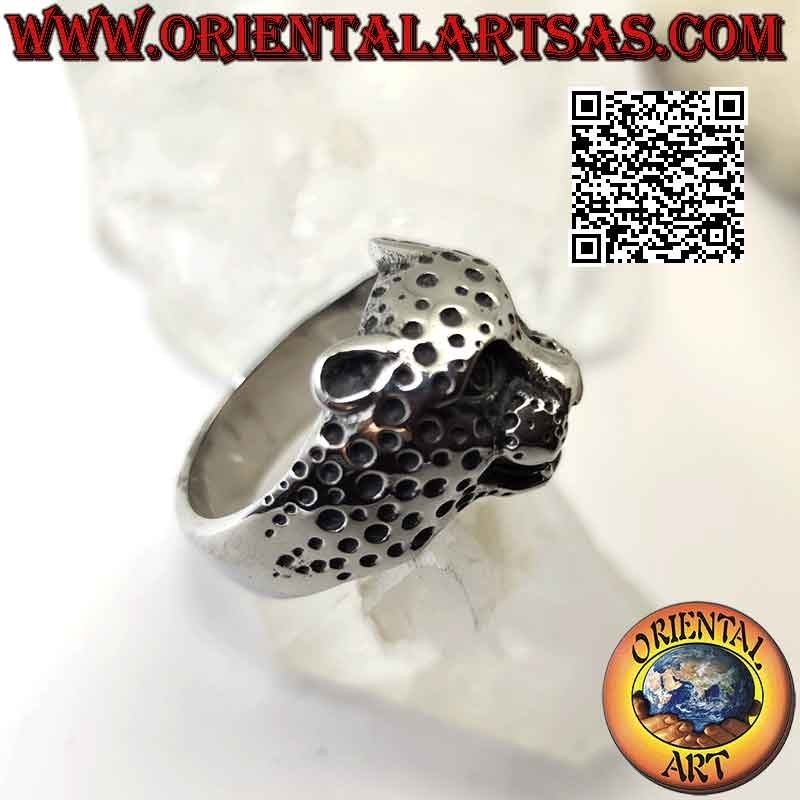 Anello in acciaio chirurgico (316L), a forma di testa di leopardo