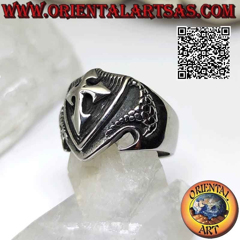 Anillo de acero quirúrgico (316L), emblema con cruz de flecha grabada