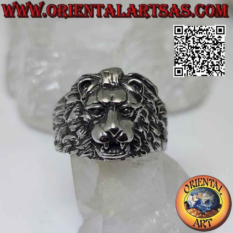 Bague en acier chirurgical (316L), en forme de tête de lion