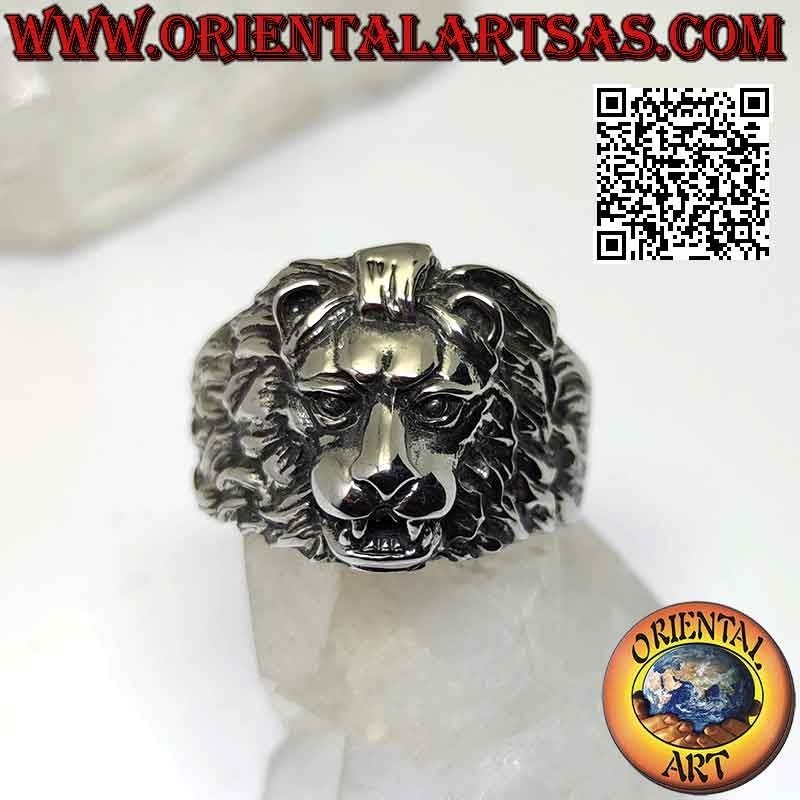 Ring in surgical steel (316L), in the shape of a lion's head