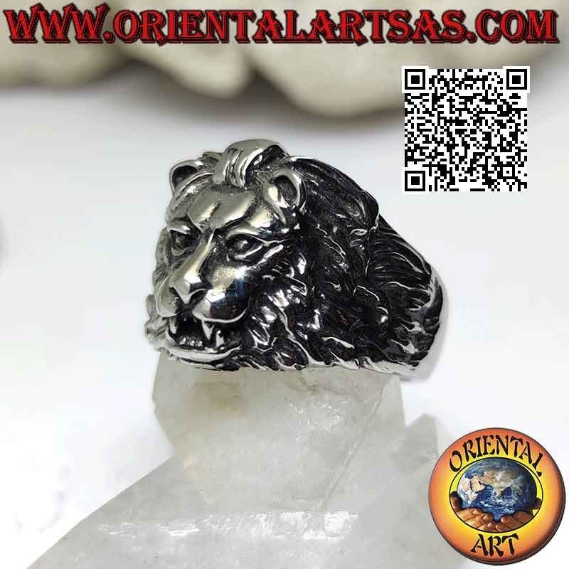 Ring in surgical steel (316L), in the shape of a lion's head