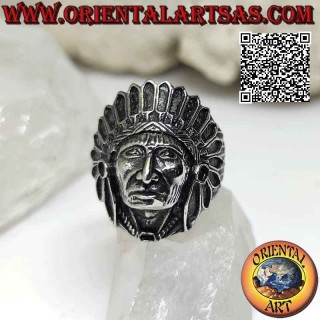 Native American Indian head ring made of surgical steel (316L) with feather headdress