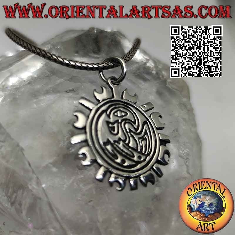 Pendentif en argent, roue solaire avec gravures mayas