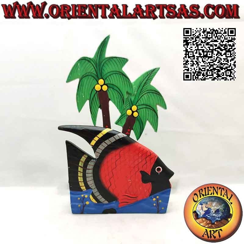 Hawaiian style letter holder / napkin holder with fish in balsa wood (black, red)
