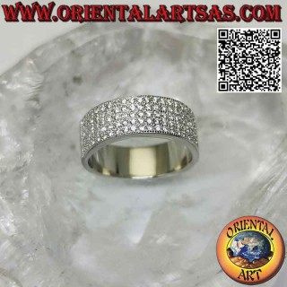 Bague en argent avec anneau plat semi-clouté de zircons blancs (8 mm)