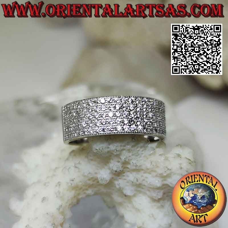 Silver ring with flat band half-studded with white zircons (8 mm)