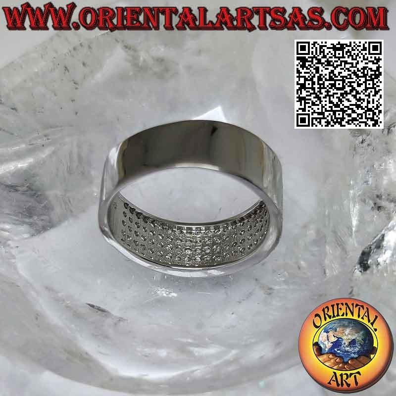 Silver ring with flat band half-studded with white zircons (8 mm)