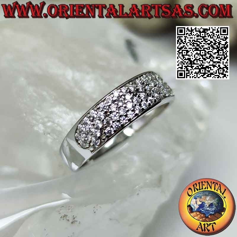 Silver ring with growing band half-studded with white zircons (6 mm)