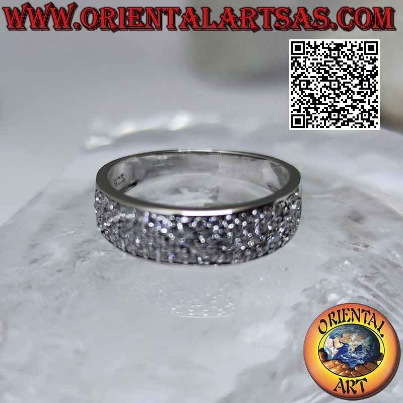 Silver ring with growing band half-studded with white zircons (6 mm)
