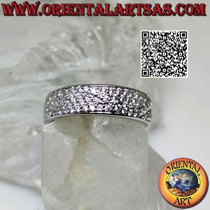 Silver ring with growing band half-studded with white zircons (6 mm)