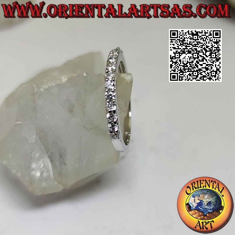 Silver ring with thin band half-studded with white zircons (2 mm)