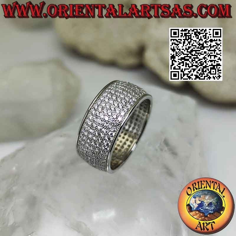Bague en argent avec anneau arrondi serti de zircons blancs (9 mm)