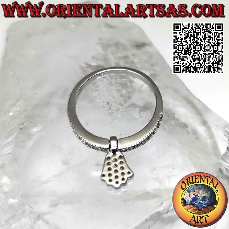 Anello in argento a fedina con ciondolo "mano di fatima" tempestata zirconi bianchi incastonati