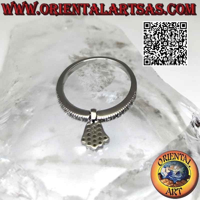 Anillo de plata con colgante "mano de fatima" tachonado de circonitas blancas