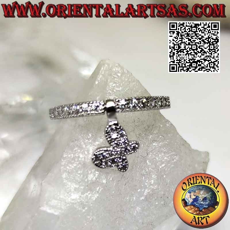 Anillo de plata con colgante "mariposa" tachonado de circonitas blancas