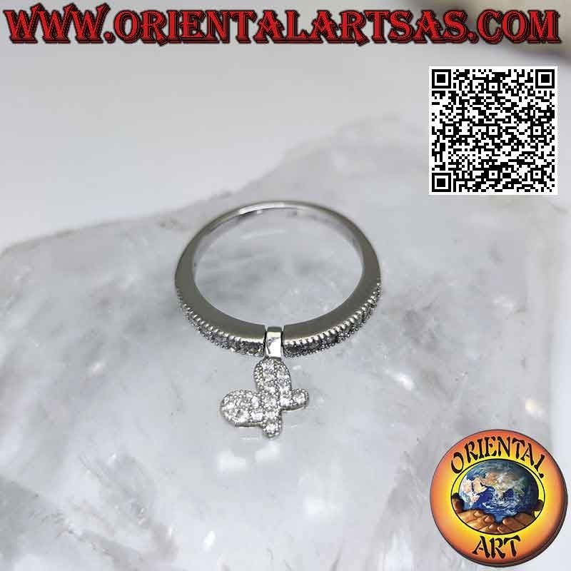 Anillo de plata con colgante "mariposa" tachonado de circonitas blancas