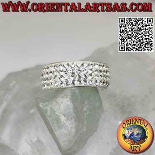 Silver ring with rounded band studded with glued white zircons (8 mm)