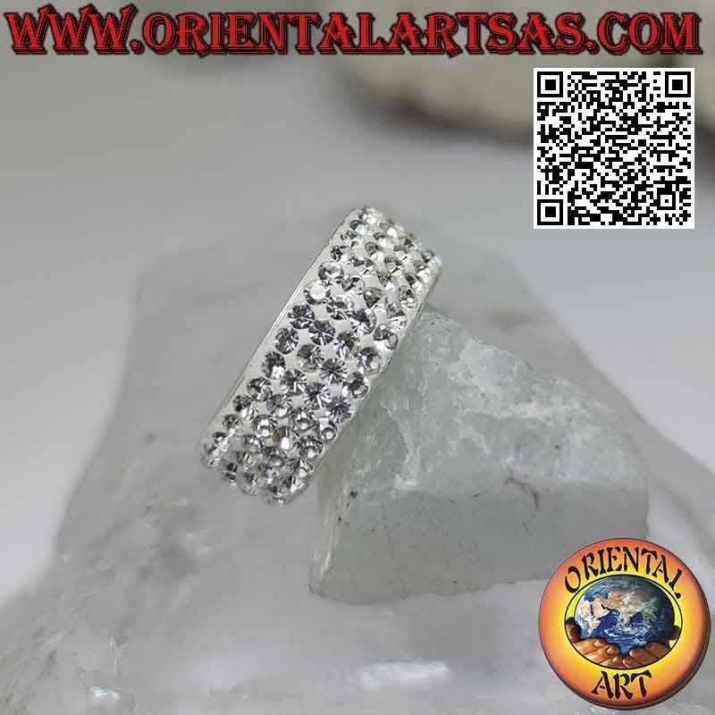 Anillo de plata con banda redondeada tachonada de circonitas blancas encoladas (8 mm)