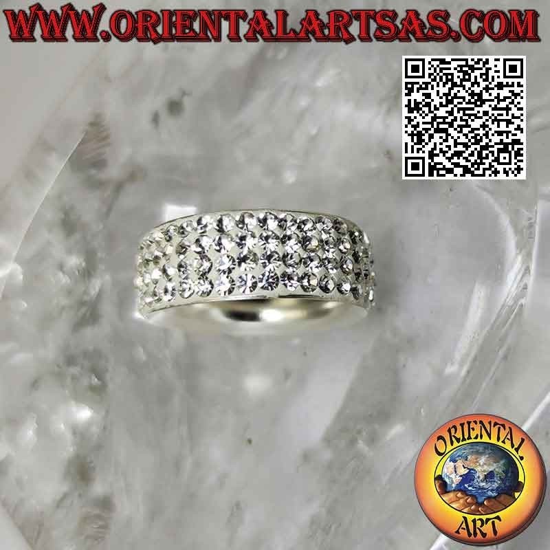 Silver ring with rounded band studded with glued white zircons (8 mm)