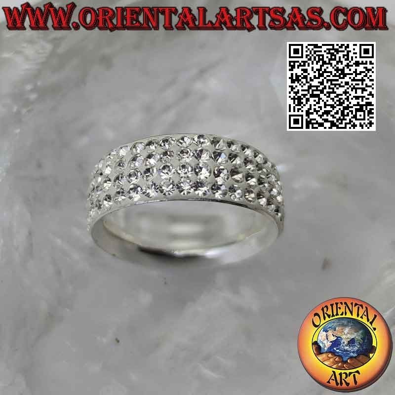 Anillo de plata con banda redondeada tachonada de circonitas blancas encoladas (8 mm)