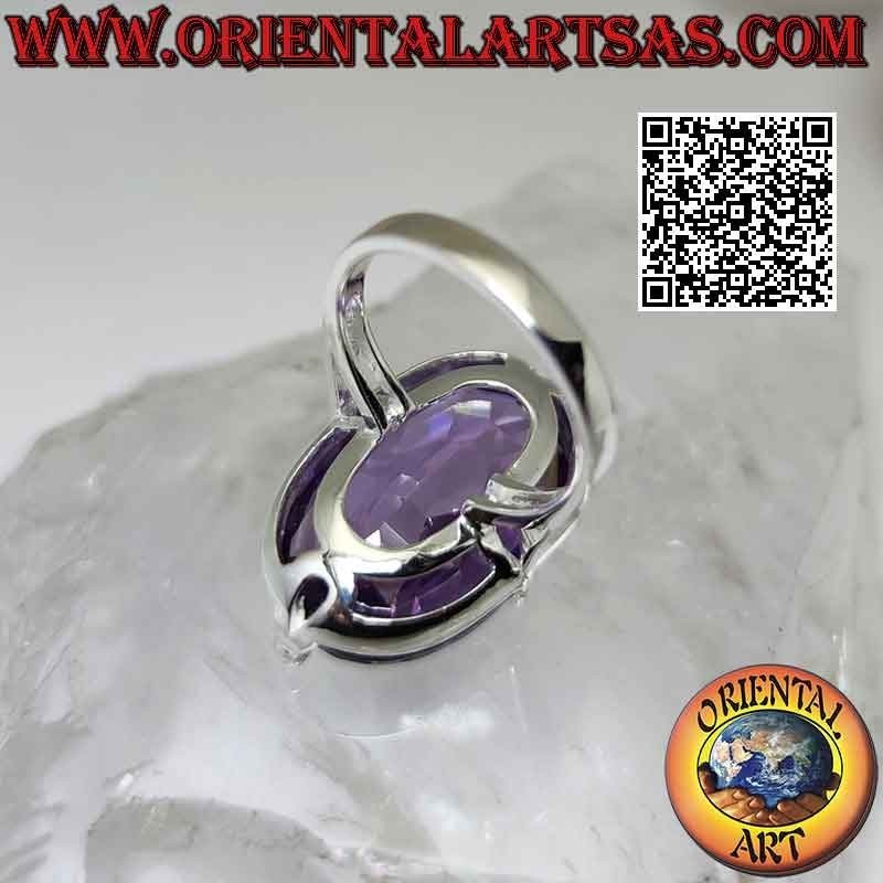 Silberring mit großem Amethyst-Zirkon in ovaler Fassung auf schlichter Fassung