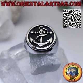Surgical steel ring (316L), smooth with bas-relief anchor in the edged circle Ø 20 mm