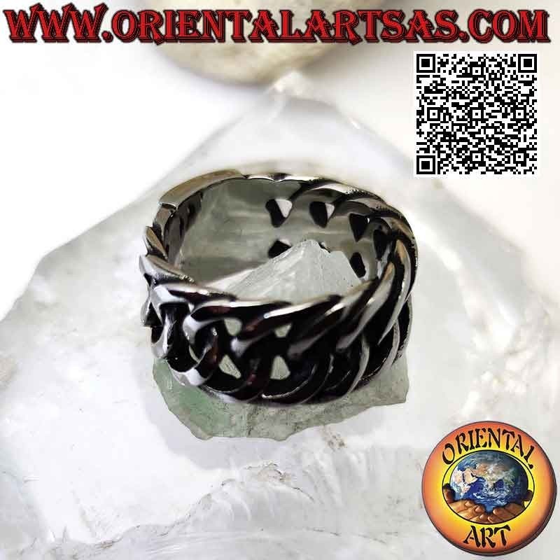 Anello in acciaio chirurgico (316L), fascia larga a catena di anelli intrecciati