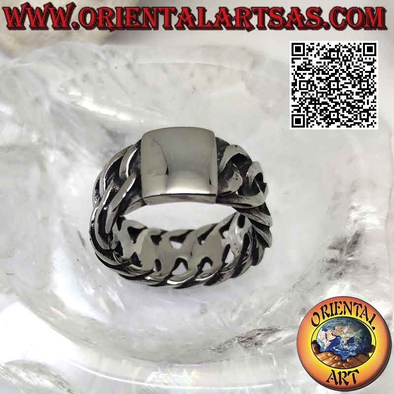 Anello in acciaio chirurgico (316L), fascia larga a catena di anelli intrecciati