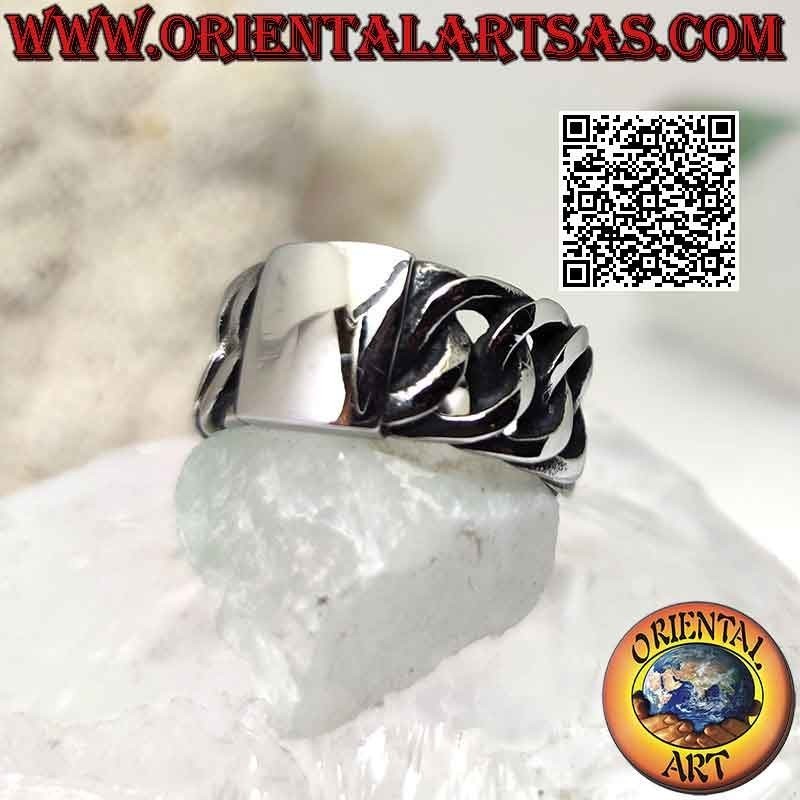 Surgical steel ring (316L), wide band with intertwined rings chain