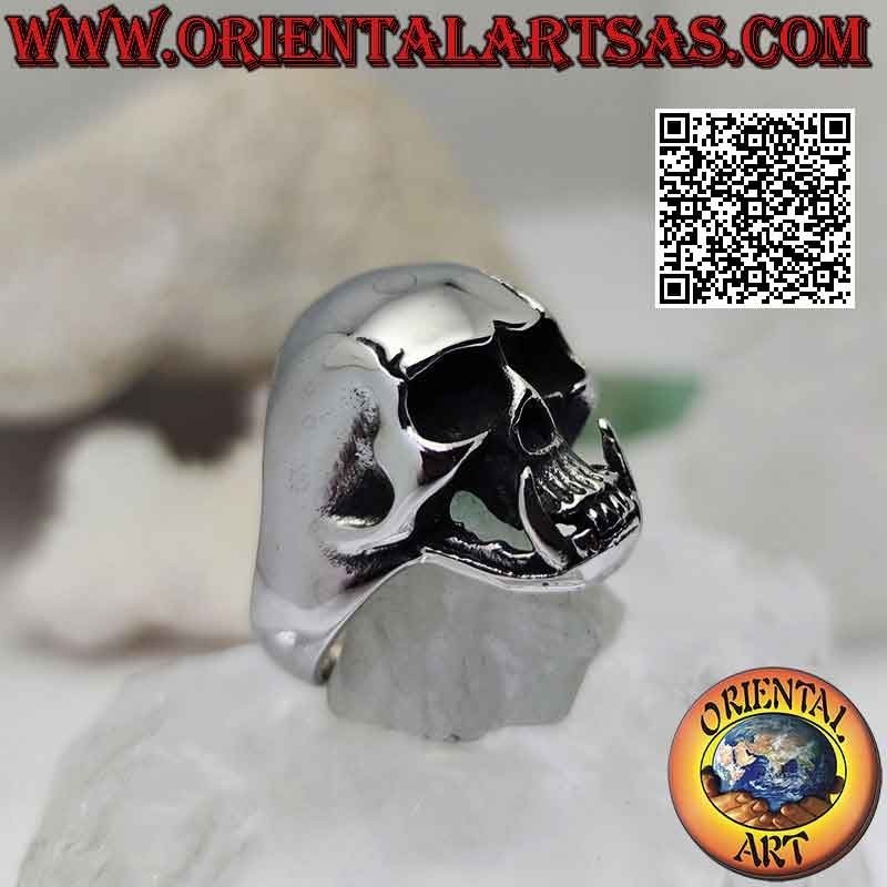 Anello in acciaio chirurgico (316L), teschio liscio con crepe sulla fronte