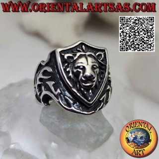 Surgical steel ring (316L), emblem with bas-relief lion and sword on the sides