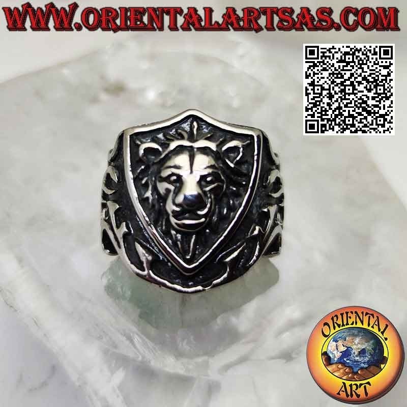 Surgical steel ring (316L), emblem with bas-relief lion and sword on the sides