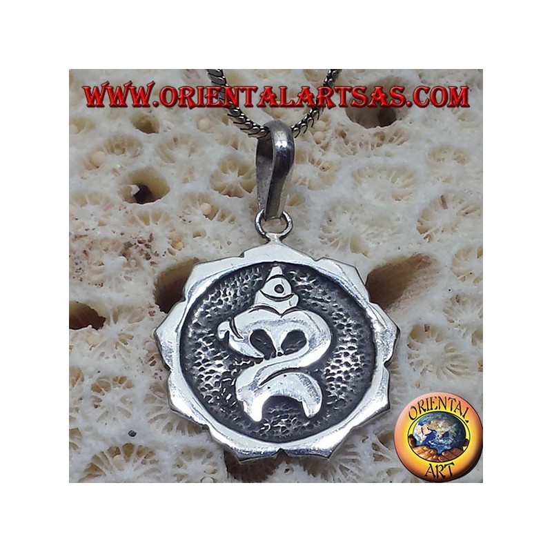 silver pendant Om carved Balinese ॐ
