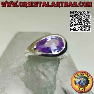 Rhodium-plated silver ring with pink cross drop zircon on smooth setting
