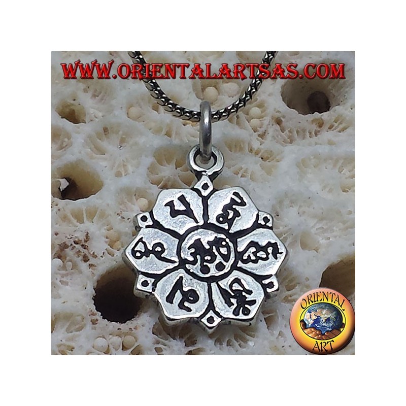 argent ॐ om pendentif en fleur de lotus avec le sanskrit