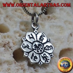 Silber Anhänger ॐ om in Lotosblume mit Sanskrit