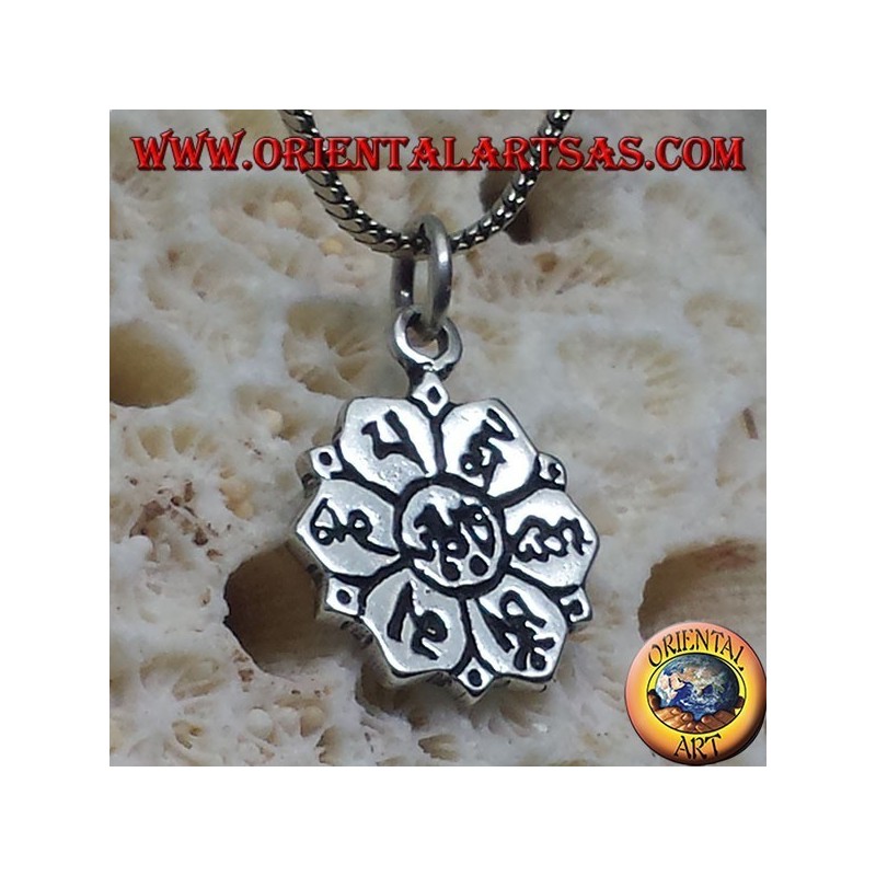 argent ॐ om pendentif en fleur de lotus avec le sanskrit