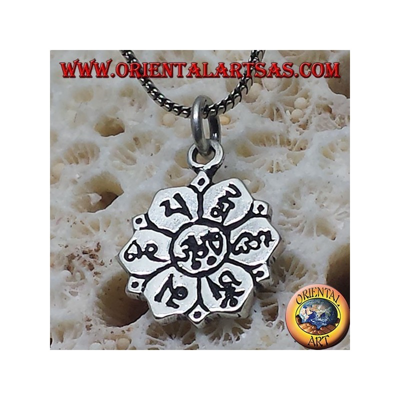 silver pendant ॐ om in lotus flower with Sanskrit