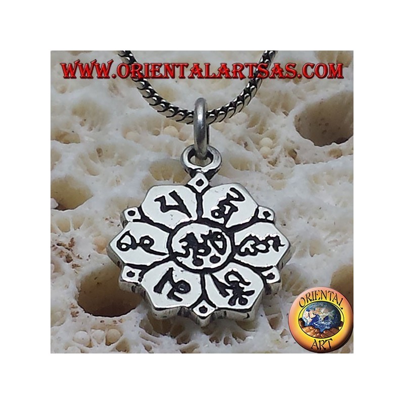 argent ॐ om pendentif en fleur de lotus avec le sanskrit