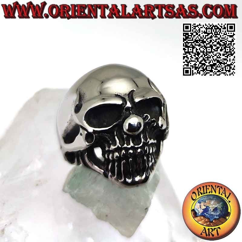 Anillo de acero quirúrgico (316L), calavera lisa con decoración y 13 grabados en una cara