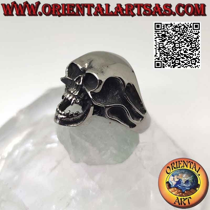 Anello in acciaio chirurgico (316L), teschio slanciato con tempie profonde