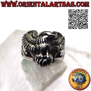 Anello in acciaio chirurgico (316L), con aquila a tre quarti