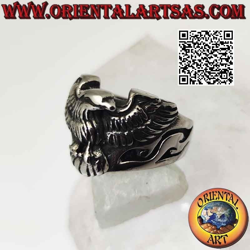 Anello in acciaio chirurgico (316L), con aquila a tre quarti