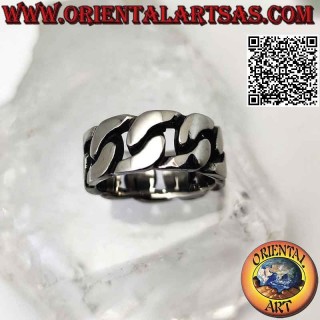 Anello in acciaio chirurgico (316L), fascia larga a catena di anelli spessi
