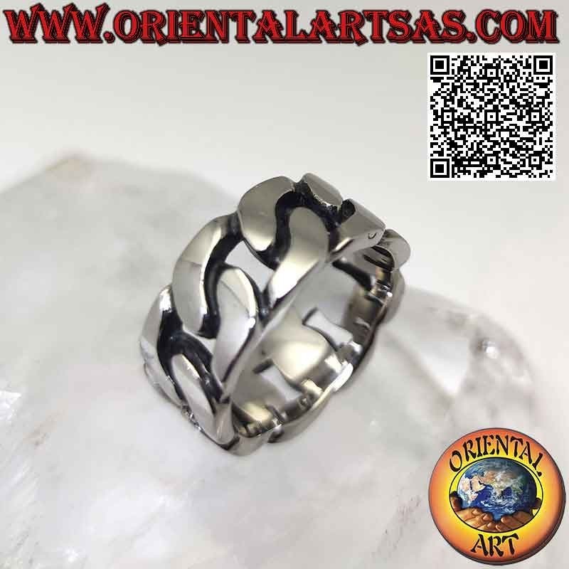 Anello in acciaio chirurgico (316L), fascia larga a catena di anelli spessi