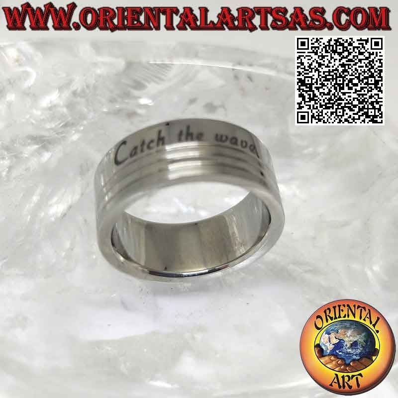 Ring aus Chirurgenstahl (316L), flaches Band mit Gravur „catch the wave“ 8 mm